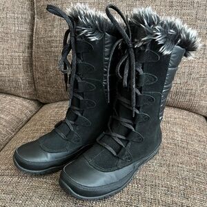 Women's Black North Face Waterproof Winter Snow Boots,  Faux Fur